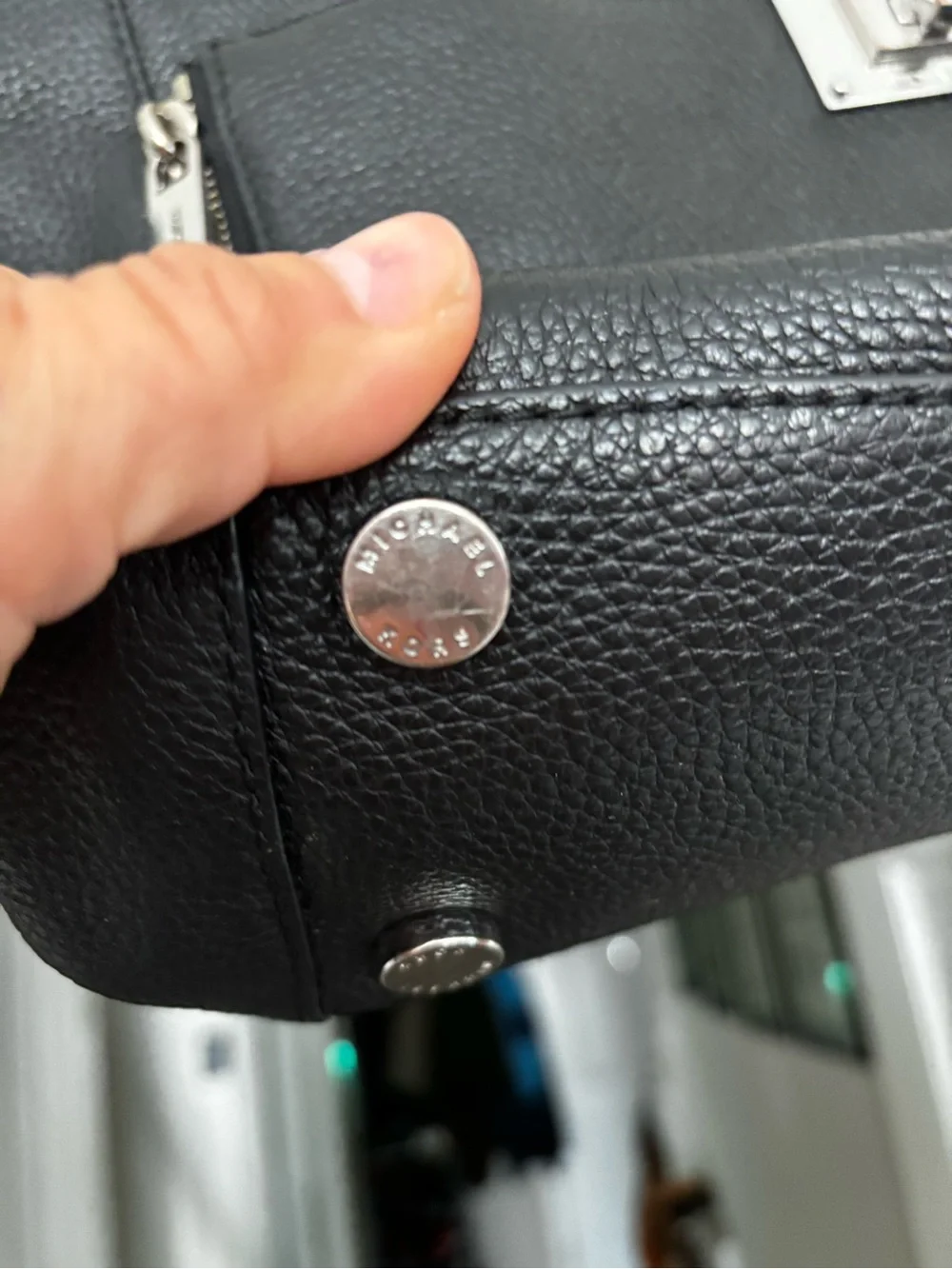 Michael Kors Black Pebbled Leather Briefcase Tote with Silver Hardware